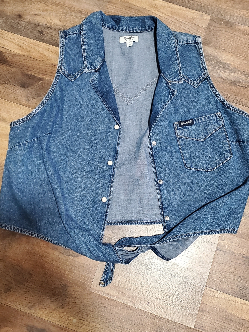 Wrangler Girls' Blue Denim Tie-Front Button Vest